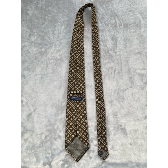 Stafford Mens Neck Tie Brown Geometric Print Woven Polyester - Picture 5 of 13